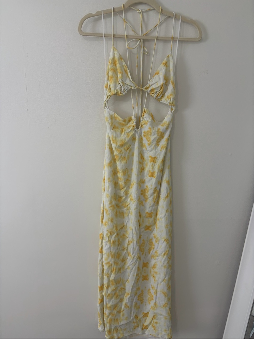 Yellow Floral Cutout Maxi Dress with Tie Straps